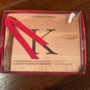 NWT Williams Sonoma Monogrammed Cheese Board (K)